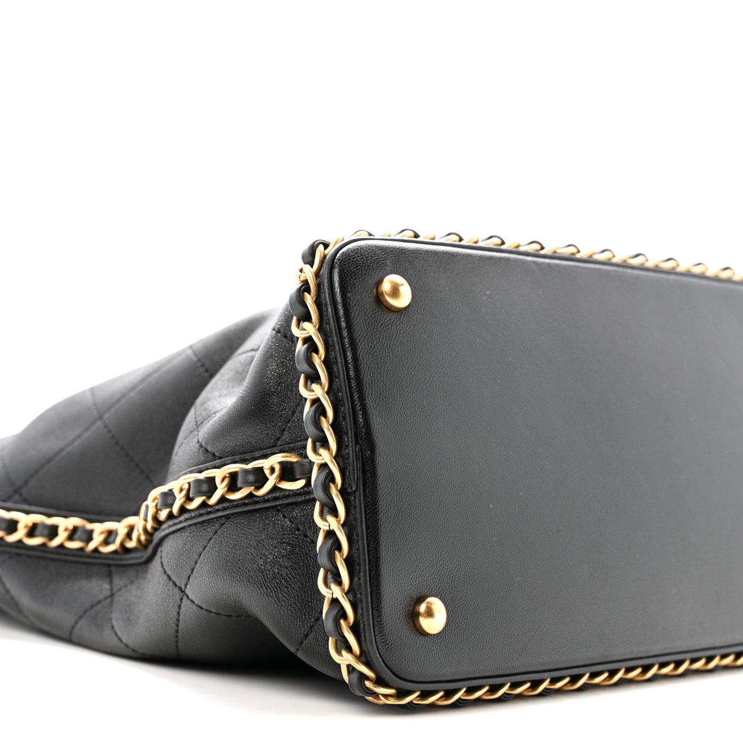 Chanel Shiny Lambskin Quilted Chain Around Shopping Tote Black