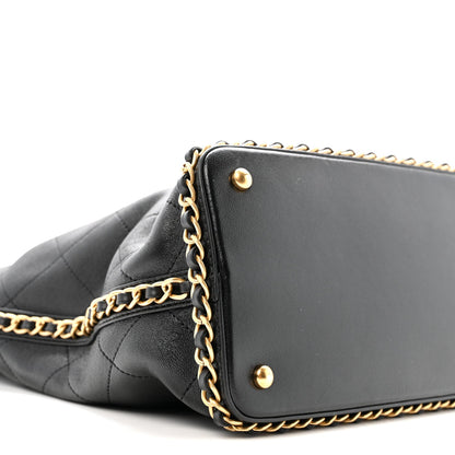 Chanel Shiny Lambskin Quilted Chain Around Shopping Tote Black