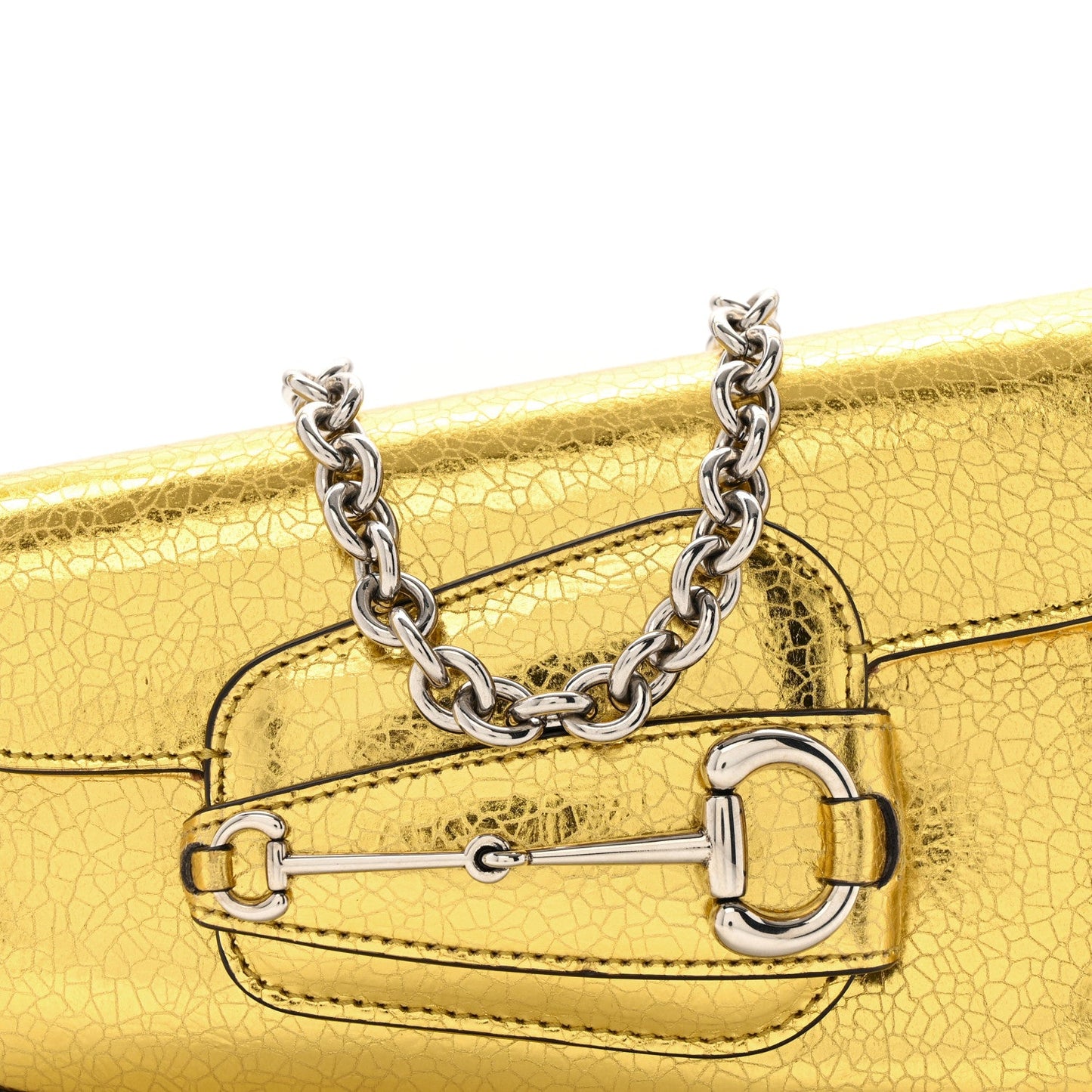 Gucci Metallic Demetra Mini Horsebit 1955 Asymmetric Shoulder Bag Gold