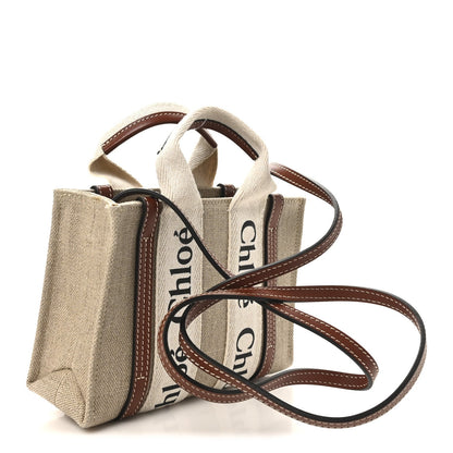 Chloe Cotton Calfskin Mini Woody Ribbon Tote With Strap White Brown