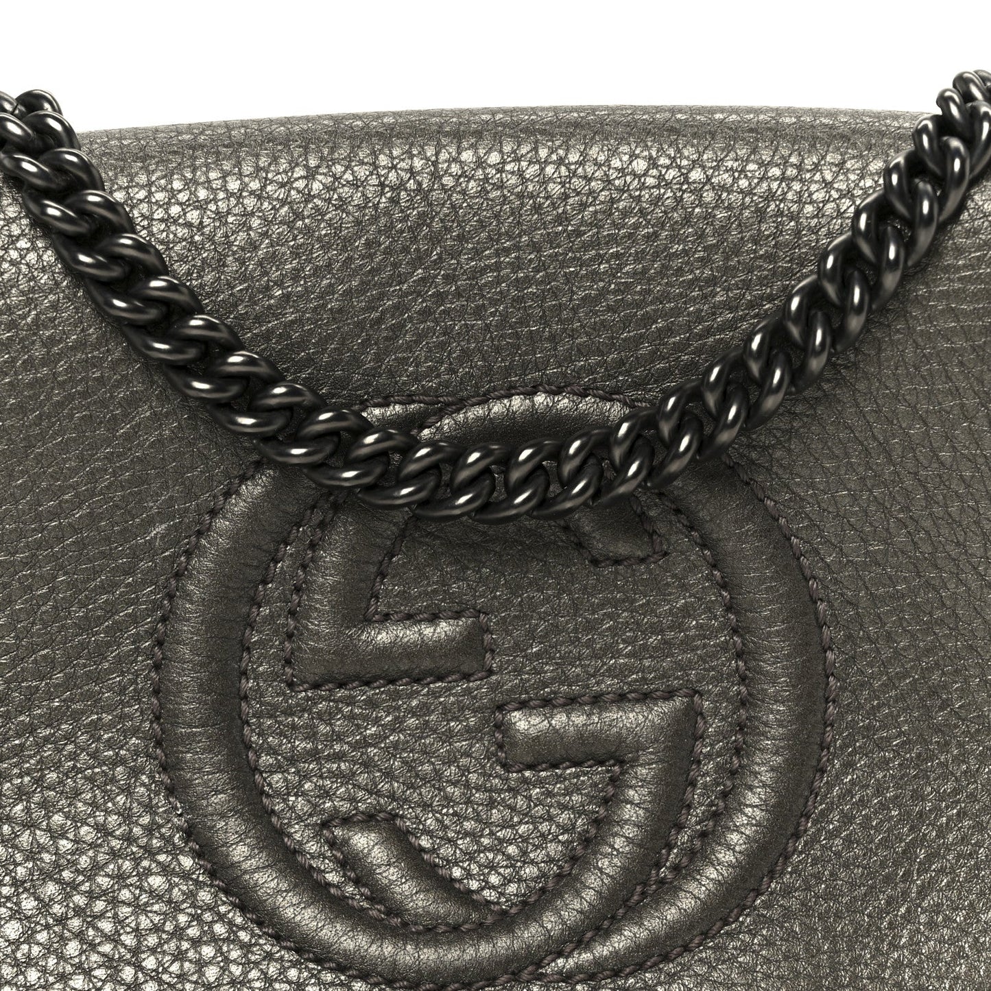 Gucci Metallic Pebbled Calfskin Small Soho Flap Crossbody Sasso