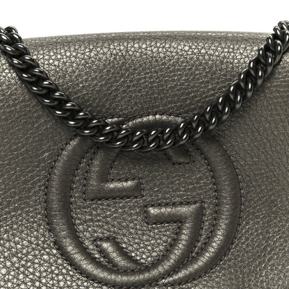 Gucci Metallic Pebbled Calfskin Small Soho Flap Crossbody Sasso