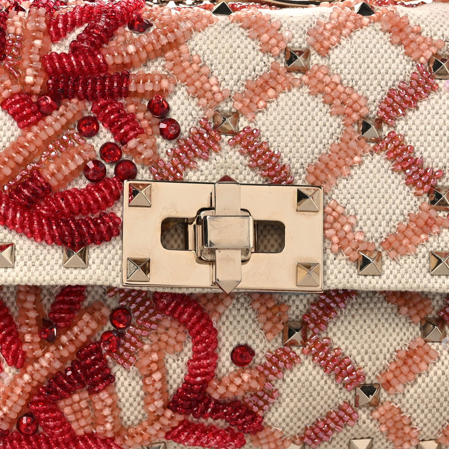 Valentino Garavani Canvas Beaded Small Rockstud Spike Shoulder Bag Multicolor