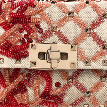 Valentino Garavani Canvas Beaded Small Rockstud Spike Shoulder Bag Multicolor