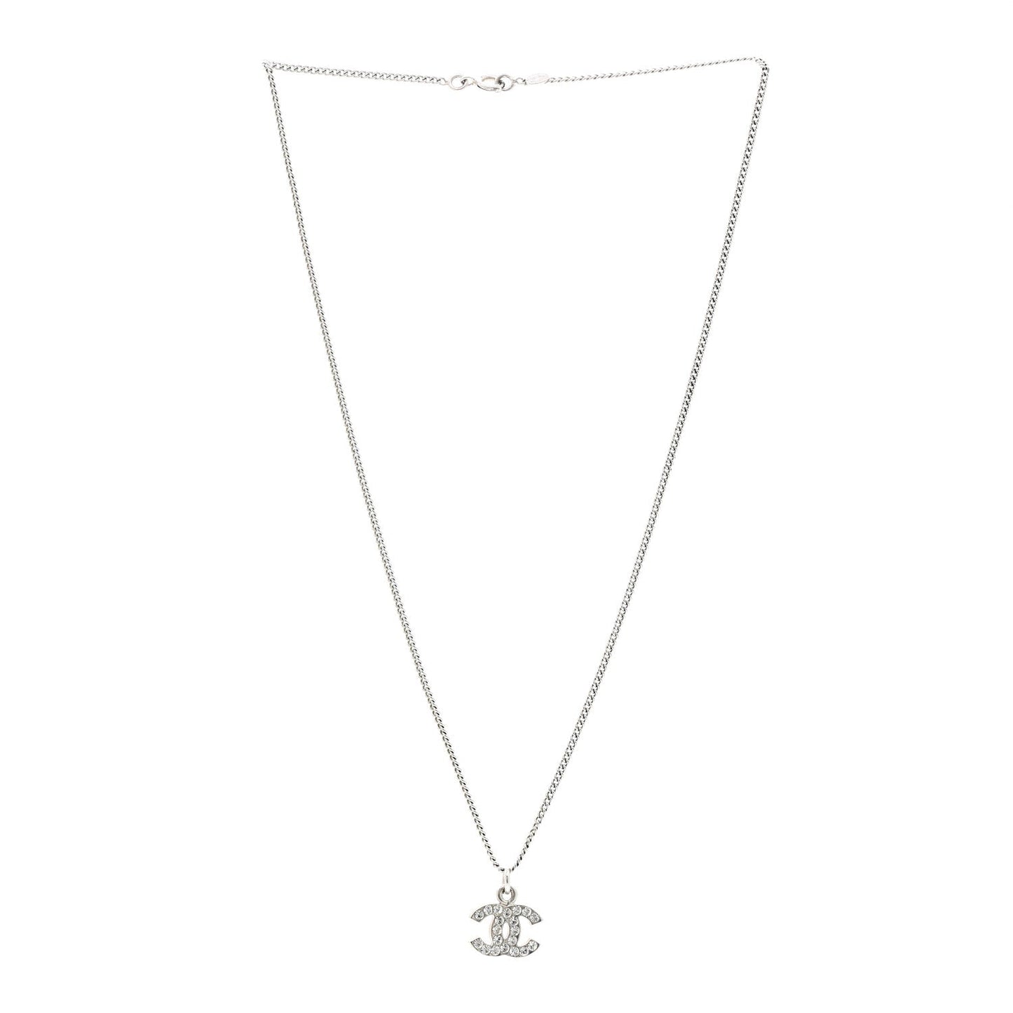 Chanel Crystal Timeless CC Necklace Silver
