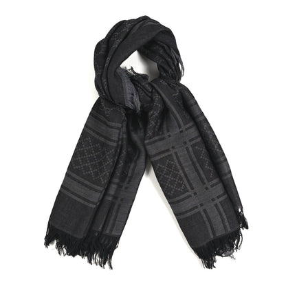 Gucci Wool Silk GG Monogram Diamante Plaid Surviee Shawl Graphite Black