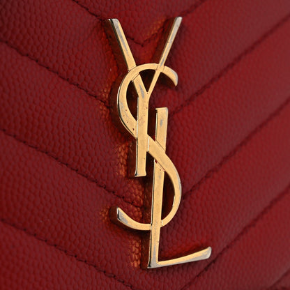 Saint Laurent Grain De Poudre Matelasse Chevron Monogram Compact Wallet Red