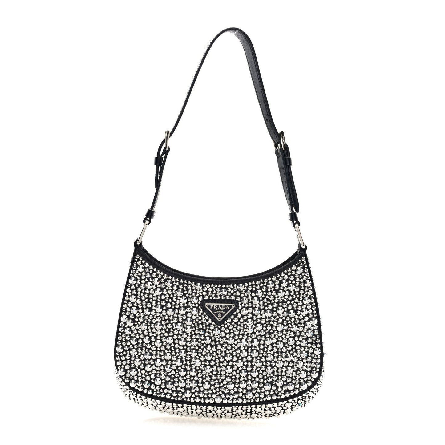 Prada Satin Crystal Cleo Adjustable Strap Shoulder Bag Metal