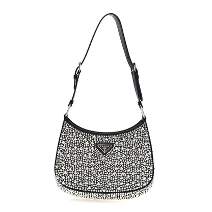 Prada Satin Crystal Cleo Adjustable Strap Shoulder Bag Metal