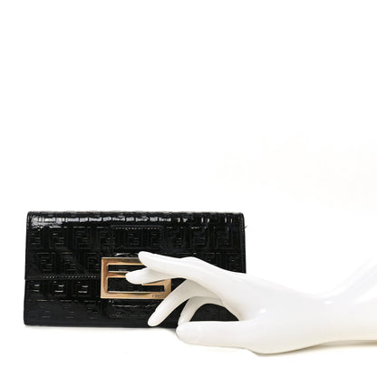 Fendi Patent Zucchino Continental Wallet Black