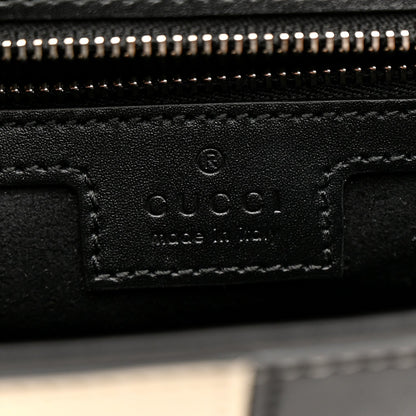 Gucci Senna Calfskin Lines Petite GG Top Handle Shoulder Bag Black Mystic White