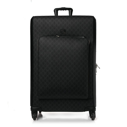 Gucci GG Supreme Monogram Large Four Wheel Suitcase Black Grey