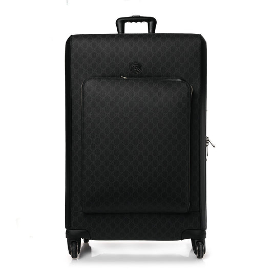 Gucci GG Supreme Monogram Large Four Wheel Suitcase Black Grey