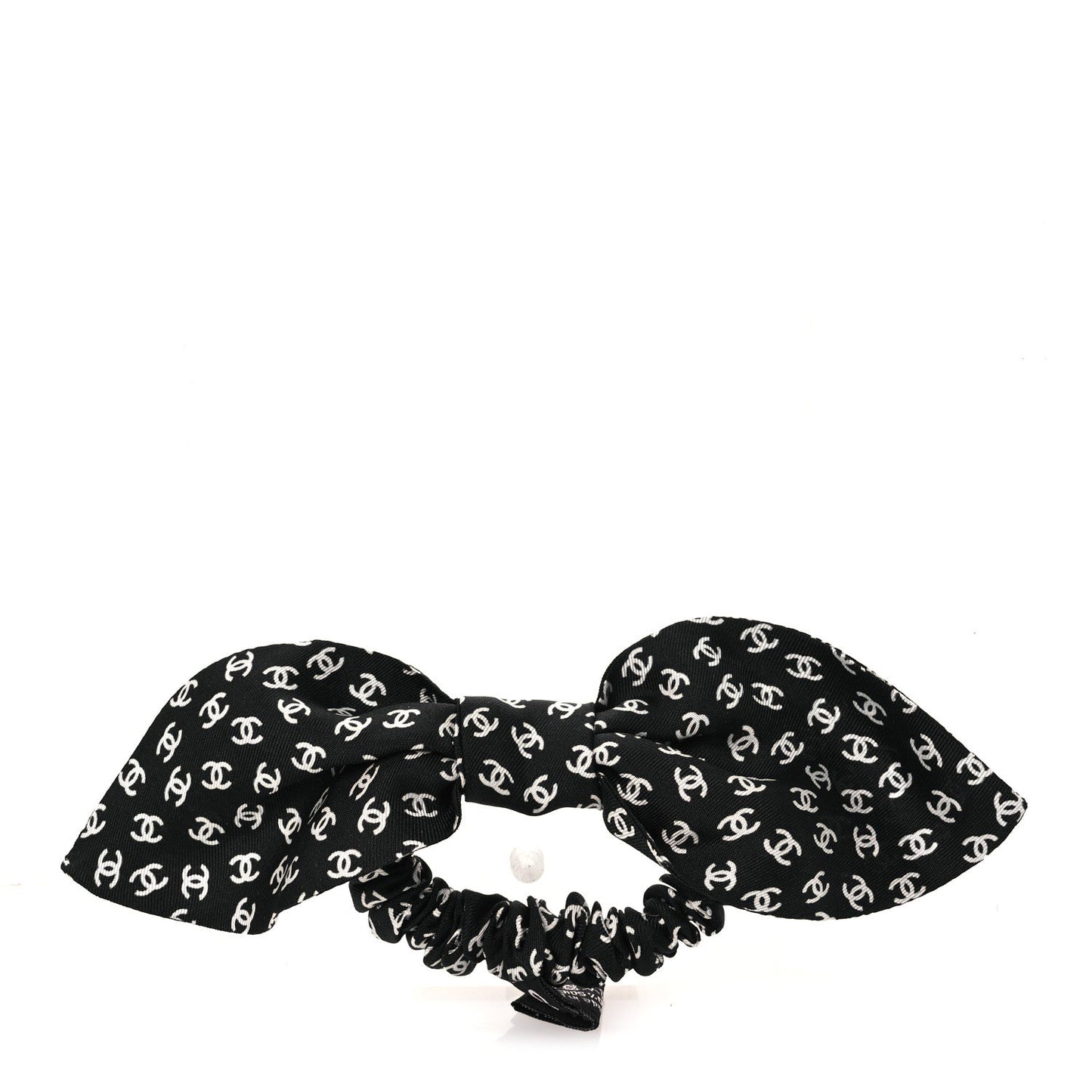 Chanel Silk Twill CC Scarf Hair Tie Black Ecru