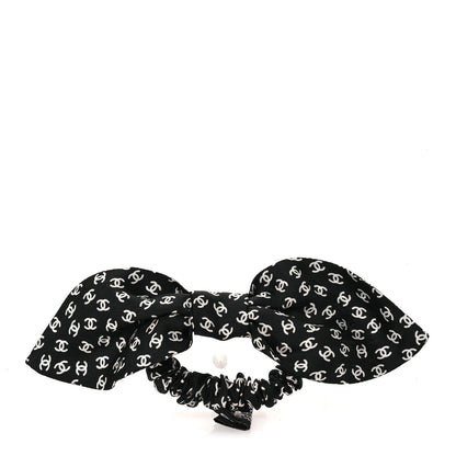 Chanel Silk Twill CC Scarf Hair Tie Black Ecru