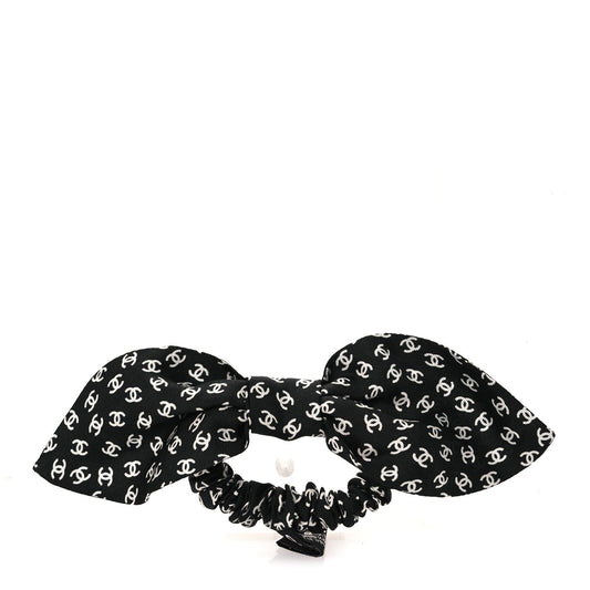 Chanel Silk Twill CC Scarf Hair Tie Black Ecru