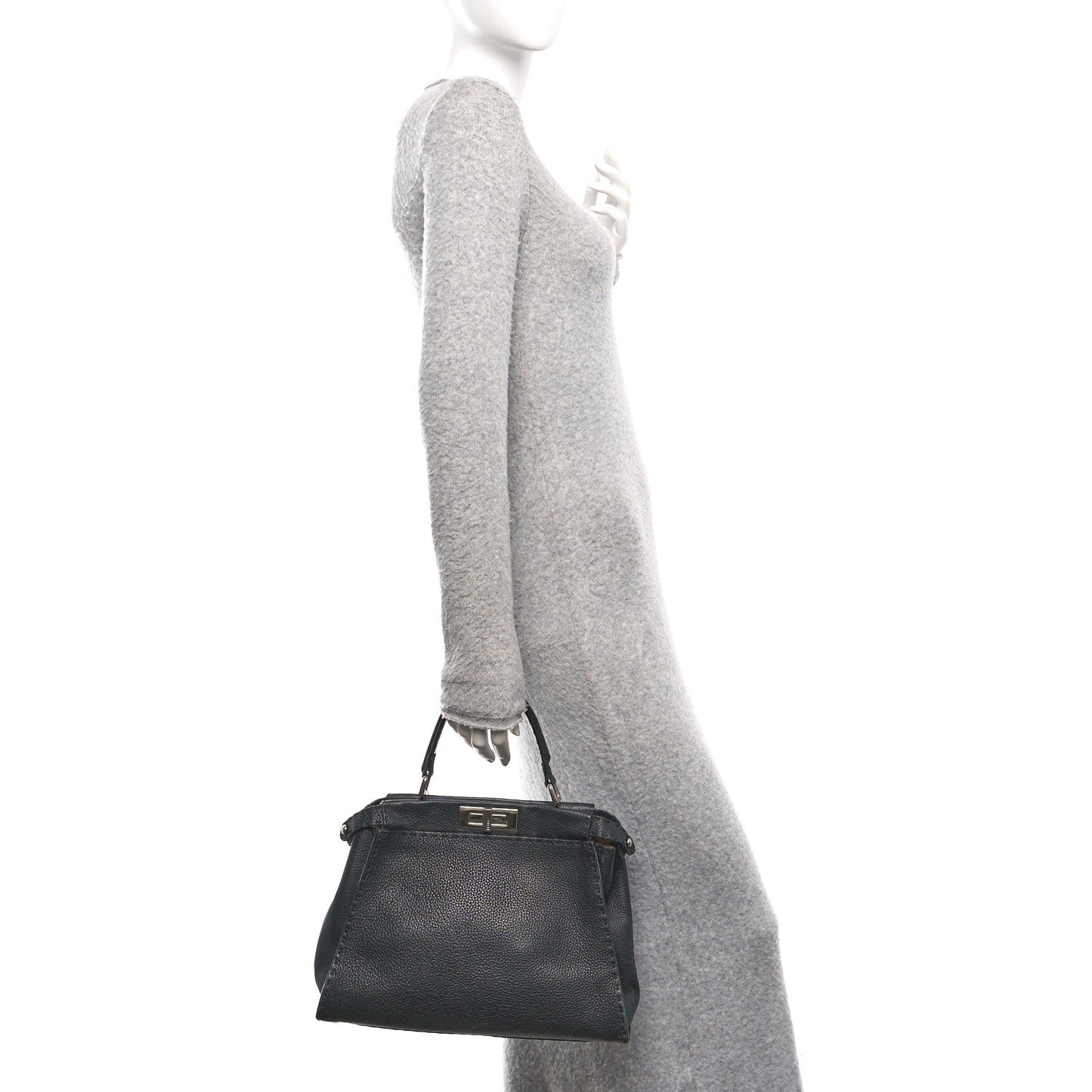 Fendi Cuoio Romano Selleria Bi-Color Medium Peekaboo Iconic Satchel Black Mou