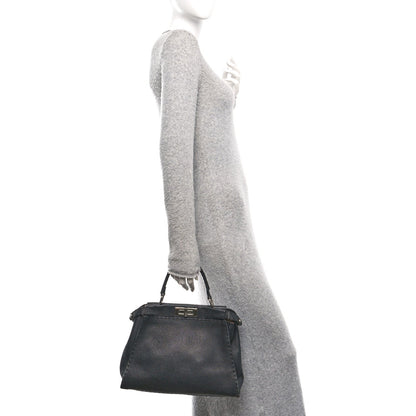 Fendi Cuoio Romano Selleria Bi-Color Medium Peekaboo Iconic Satchel Black Mou