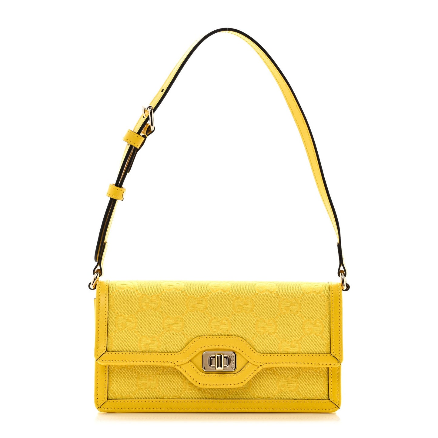 Gucci GG Monogram Textured Dollar Calfskin Mini Luce Shoulder Bag Yellow