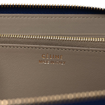 Celine Drummed Calfskin Large Zip Around Multifunction Wallet Indigo