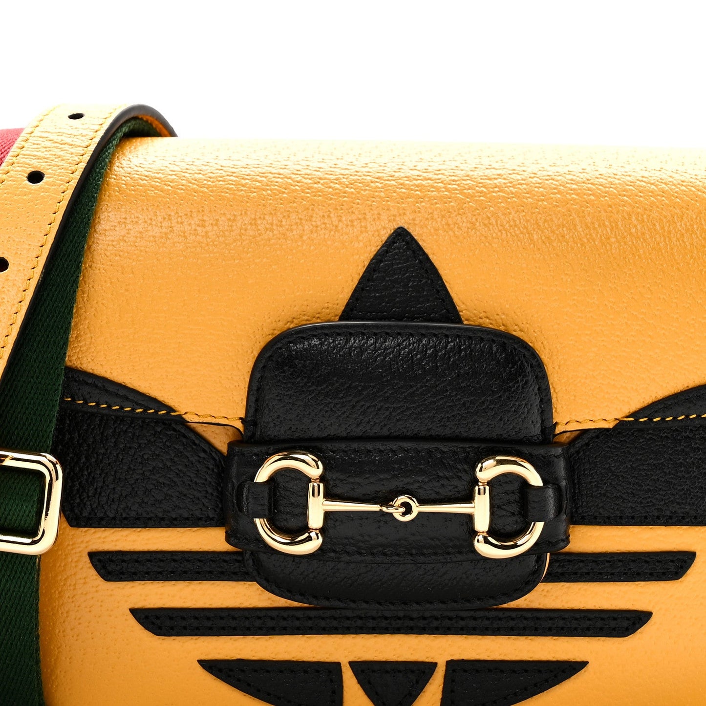 Gucci X ADIDAS Textured Dollar Calfskin Web Trefoil Mini Horsebit 1955 Shoulder Bag Crop Black