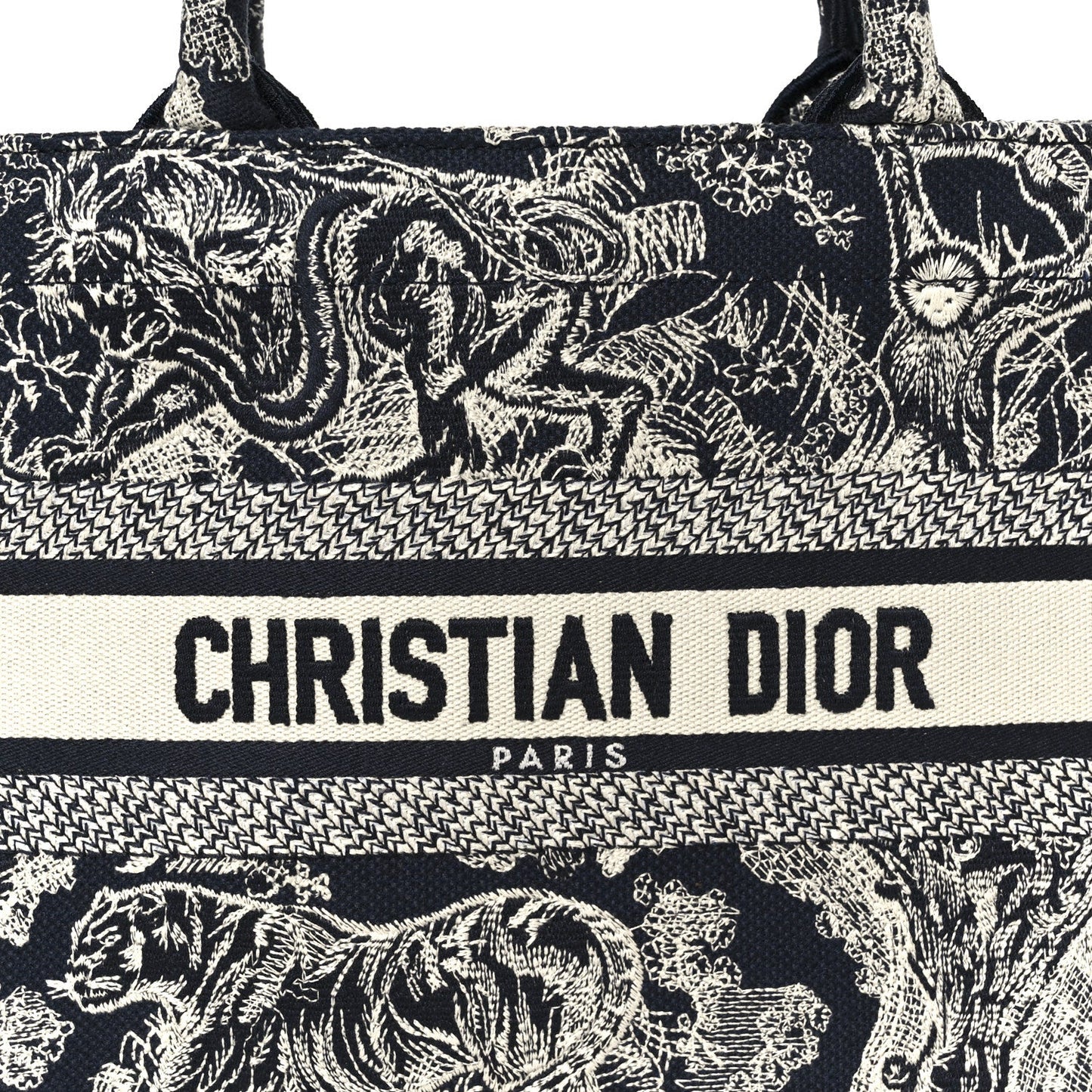 Christian Dior Canvas Embroidered Small Dioriviera Toile De Jouy Book Tote Blue