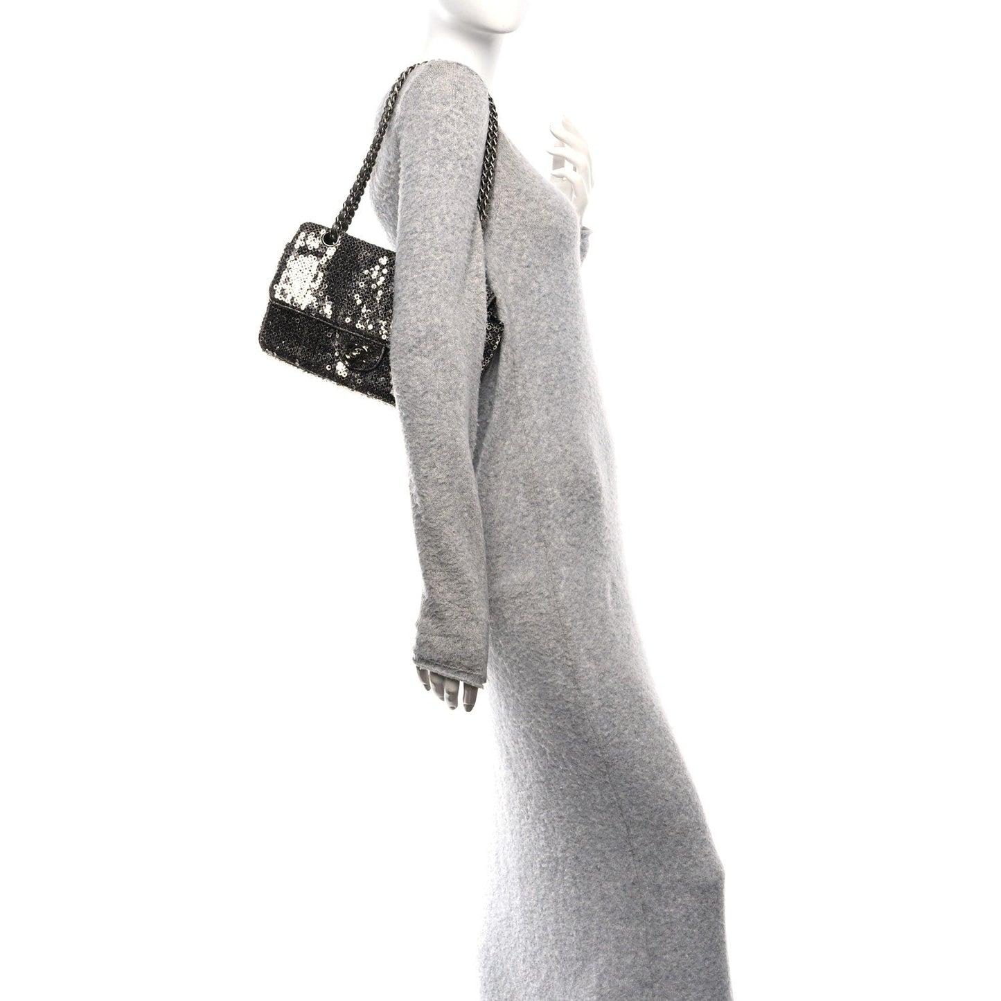 Chanel Sequin Medium Single Flap Dark Silver