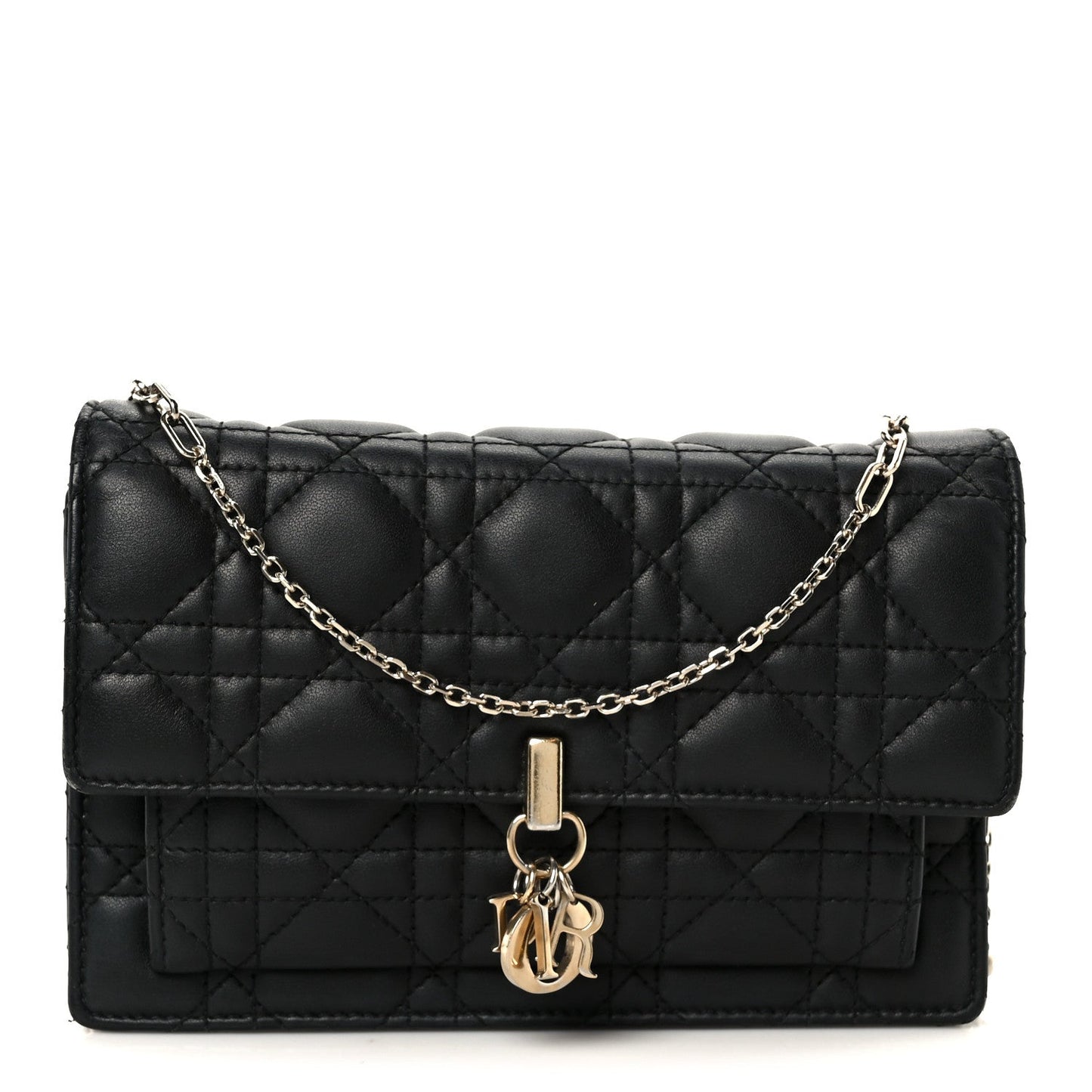 Christian Dior Lambskin Cannage Chain My Dior Daily Chain Pouch Black