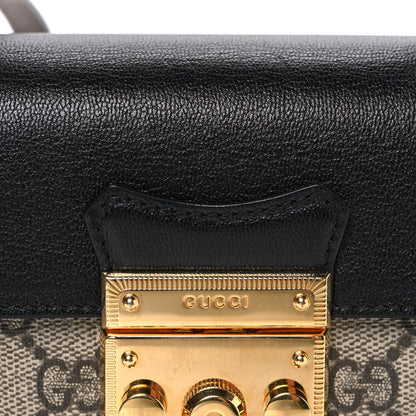 Gucci GG Supreme Monogram Calfskin Mini Padlock Top Handle Shoulder Bag Beige Black Cuir