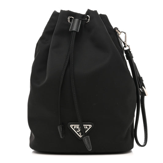 Prada Re-Nylon Vela Drawstring Wristlet Pouch Black