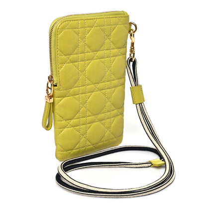 Christian Dior Supple Calfskin Cannage Caro Multifunctional Pouch Lime