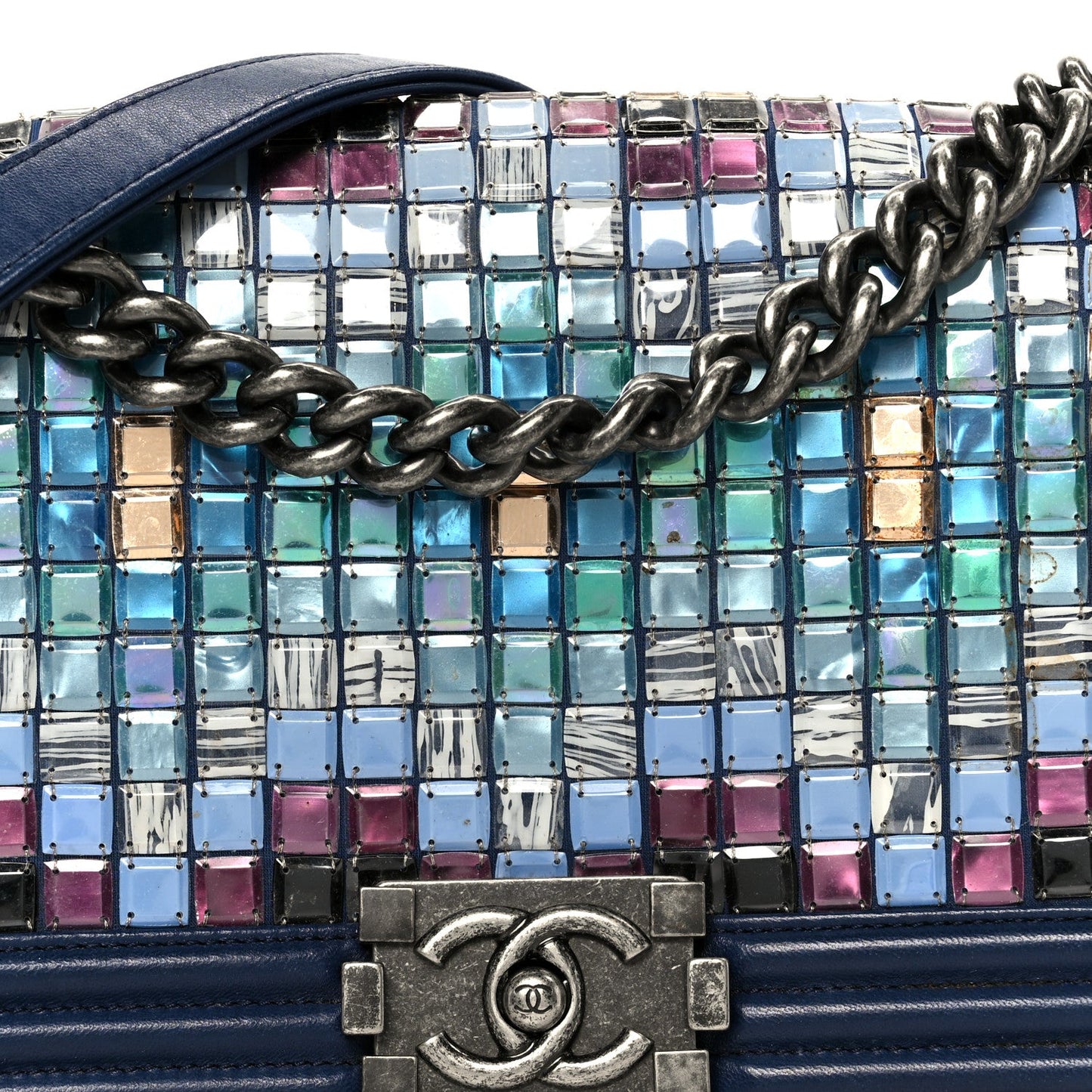 Chanel Lambskin Tile Medium Mosaic Boy Flap Navy Multicolor