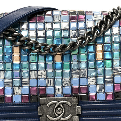 Chanel Lambskin Tile Medium Mosaic Boy Flap Navy Multicolor