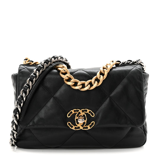 Chanel Goatskin Quilted Medium Chanel 19 Flap Black