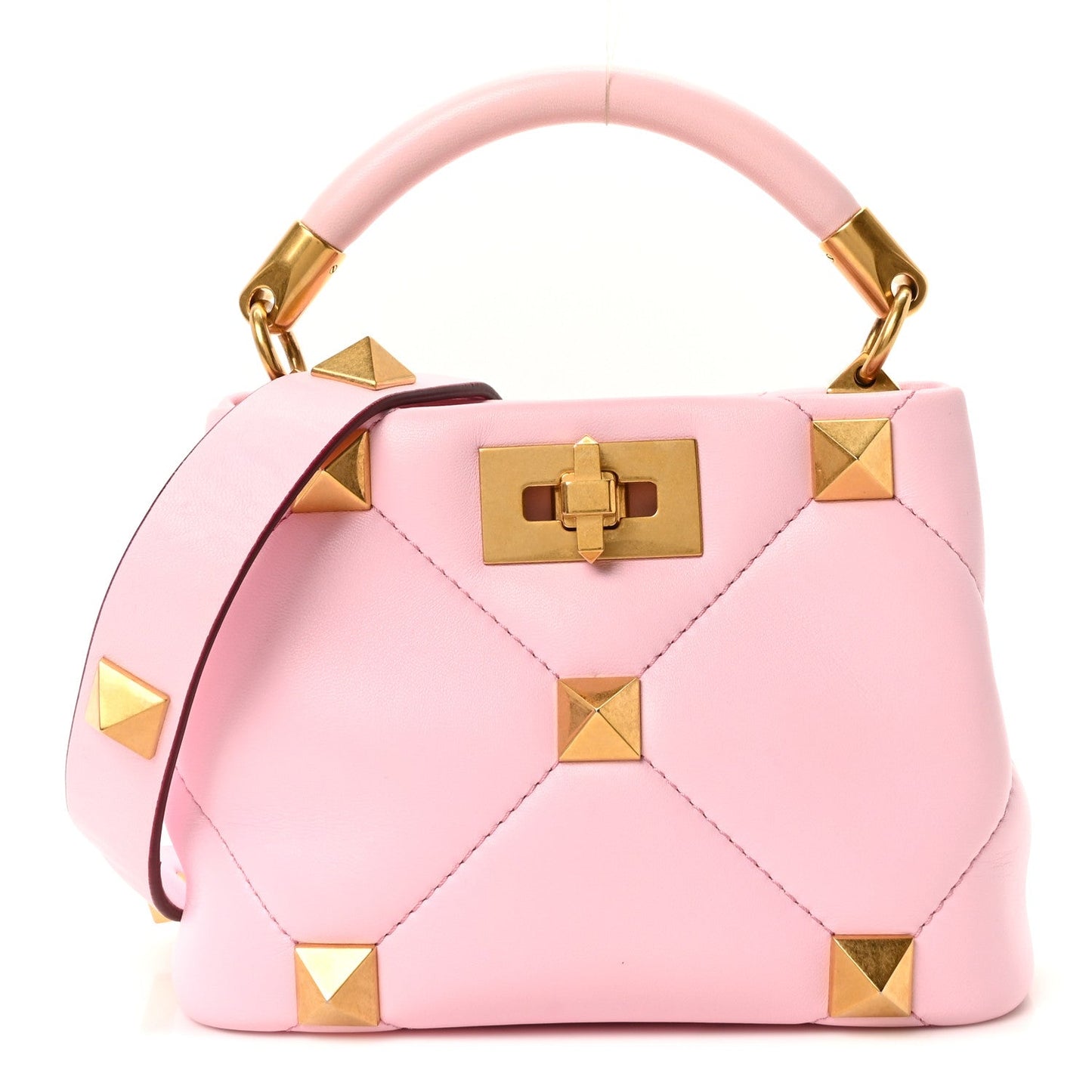 Valentino Garavani Nappa Mini Roman Stud The Handle Bag Pink Borealis