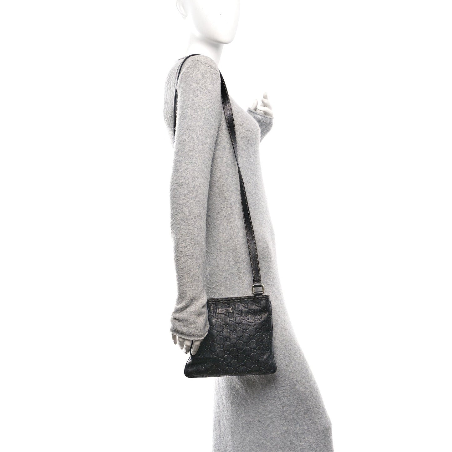 Gucci Guccissima Small Flat Messenger Bag Black