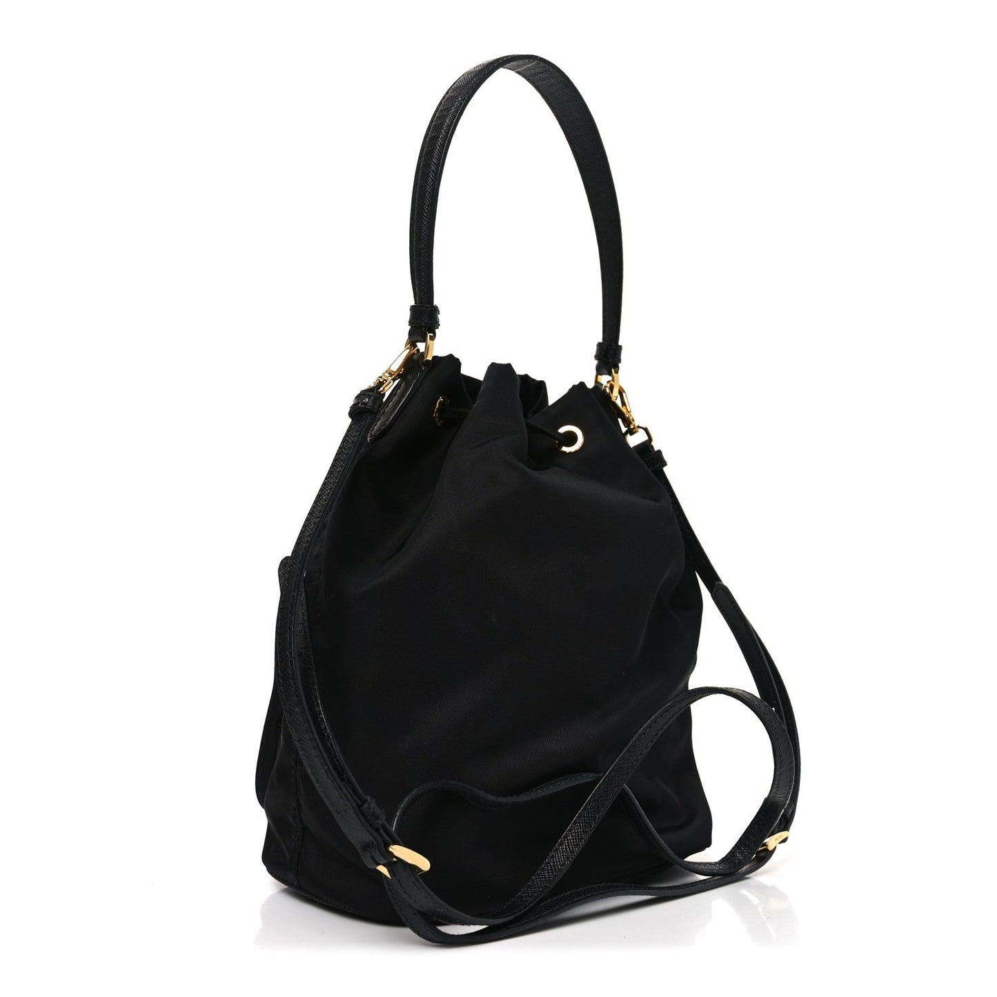 Prada Saffiano Tessuto Nylon Mini Bucket Crossbody Bag Black
