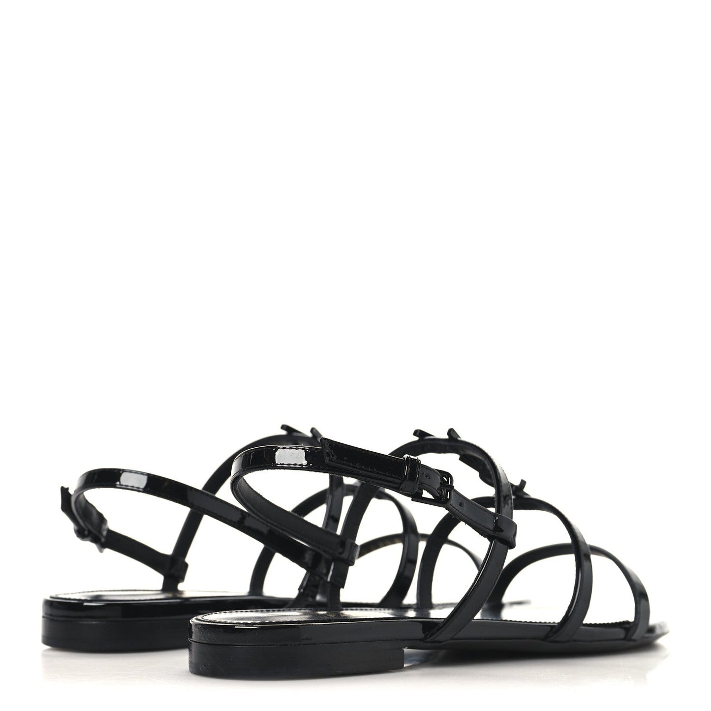 Saint Laurent Patent Calfskin Cassandra Monogram Sandals 35.5 Black