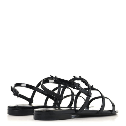 Saint Laurent Patent Calfskin Cassandra Monogram Sandals 35.5 Black