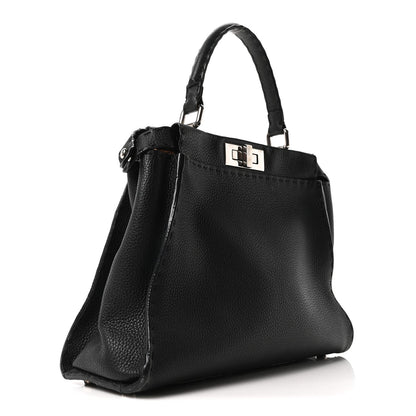 Fendi Cuoio Romano Selleria Bi-Color Medium Peekaboo Iconic Satchel Black Mou
