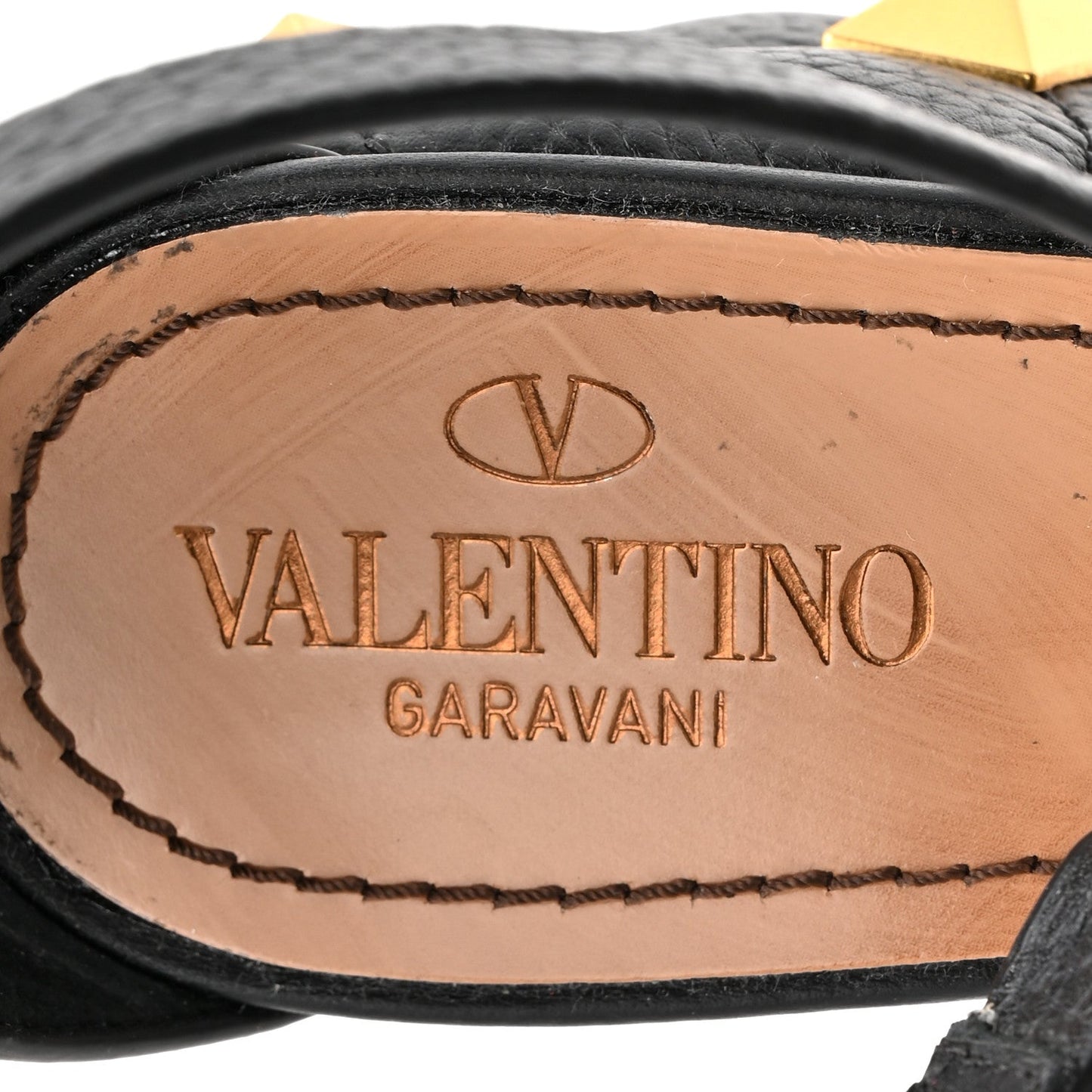 Valentino Garavani Grained Calfskin Roman Stud Ankle Strap 75mm Sandals 37 Black