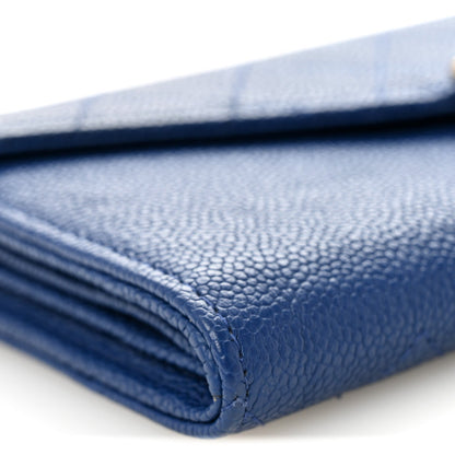 Chanel Caviar Quilted CC Box Gusset Flap Wallet Blue