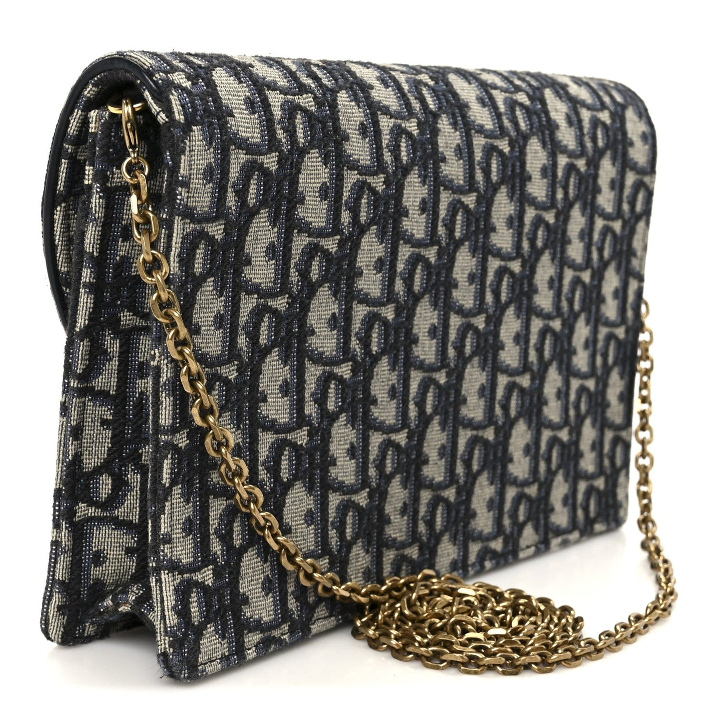 Christian Dior Oblique Saddle Chain Pouch Blue