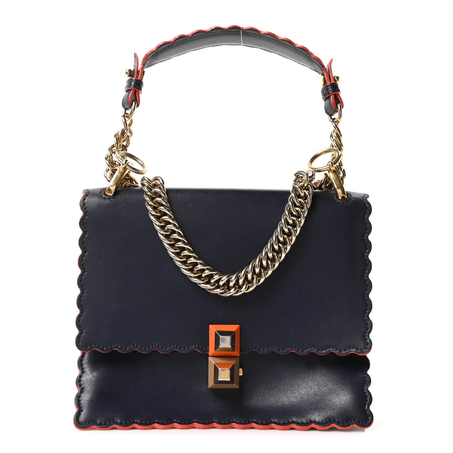 Fendi Vitello Liberty Scalloped Studded Small Kan I Shoulder Bag Blueberry