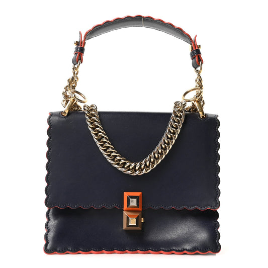 Fendi Vitello Liberty Scalloped Studded Small Kan I Shoulder Bag Blueberry