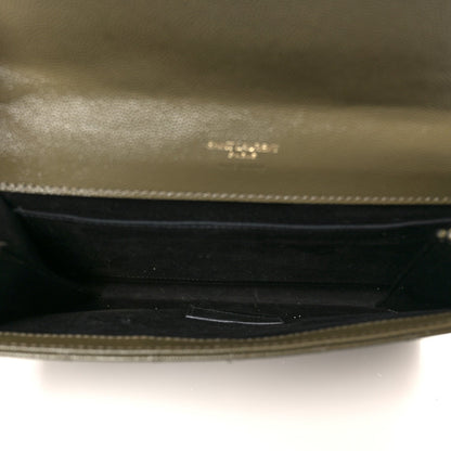 Saint Laurent Grain De Poudre Textured Mixed Matelasse Triquilt Monogram Clutch Vert Kaki
