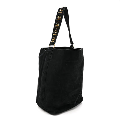 Saint Laurent Suede Studded Bucket Bag Black