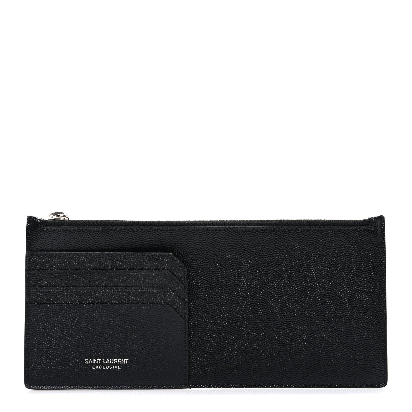 Saint Laurent Grained Calfskin Zip Pouch Tech Card Holder Black