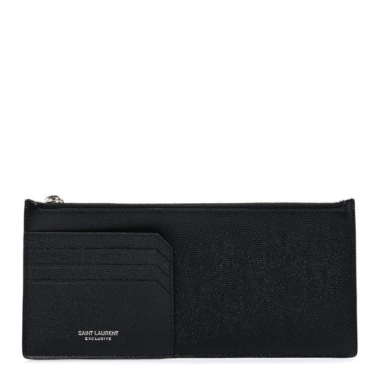 Saint Laurent Grained Calfskin Zip Pouch Tech Card Holder Black