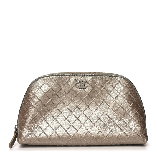 Chanel Metallic Calfskin Diamond Embossed Cosmetic Pouch Pink